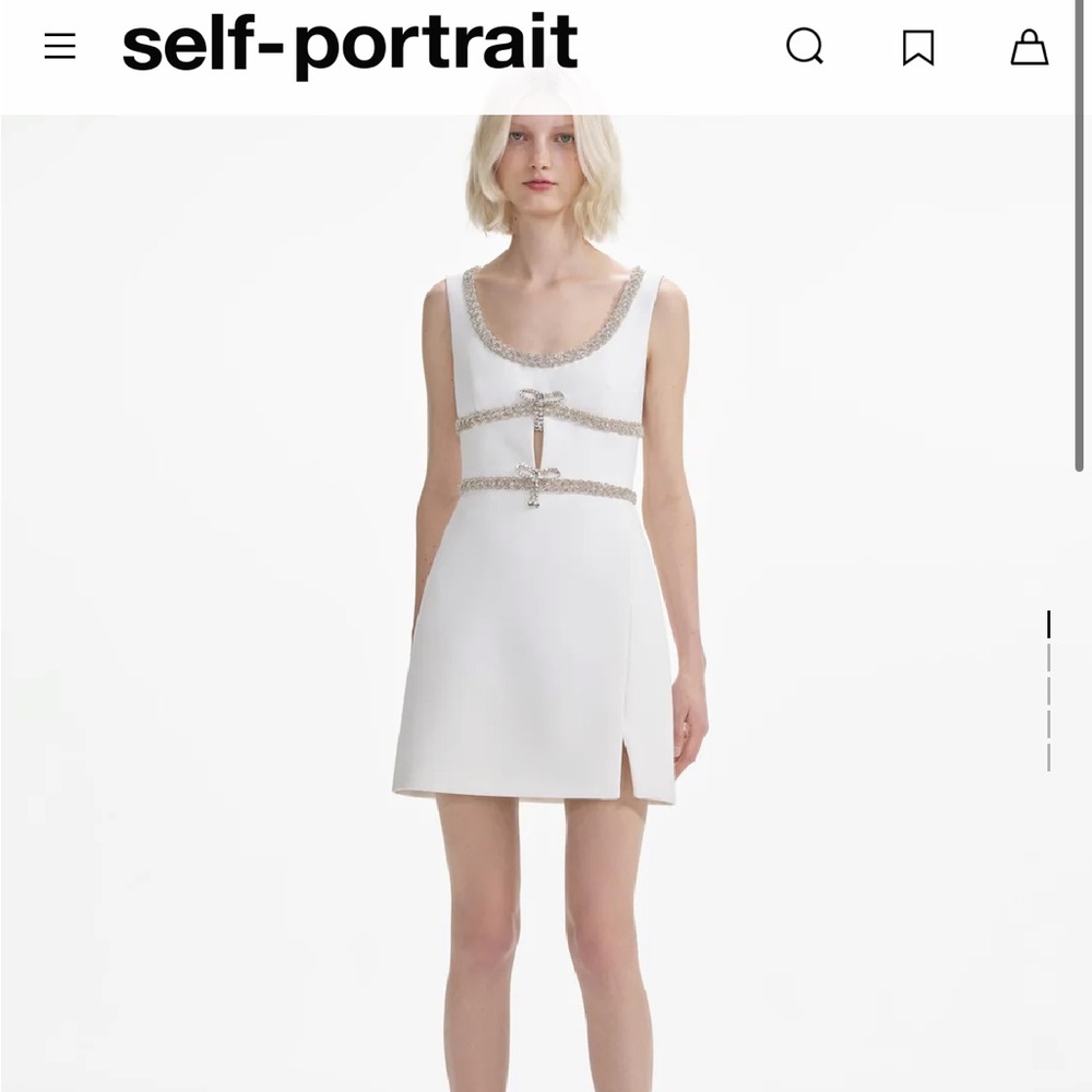 Self portrait white diamante bow mini dress US 8 UK 12 - like new